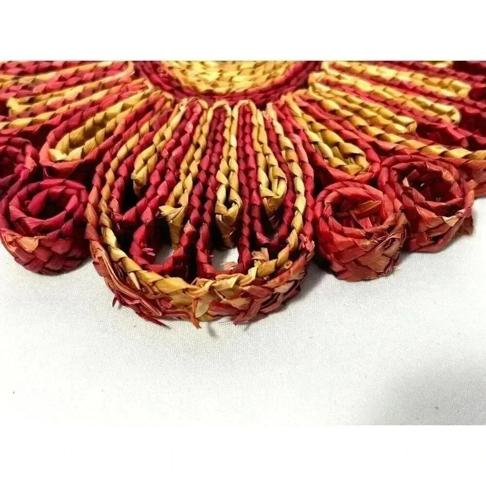 Vtg Staw Rattan Woven‎ Kitchen Trivets Braided Boho Multicolor 8" Hot Pad Lot 2 - Picture 5 of 5